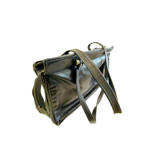 Vintage Shoulder Bag Black Leather Double Handle Strap 13" x 10" x 3 1/2" - Picture 15 of 16